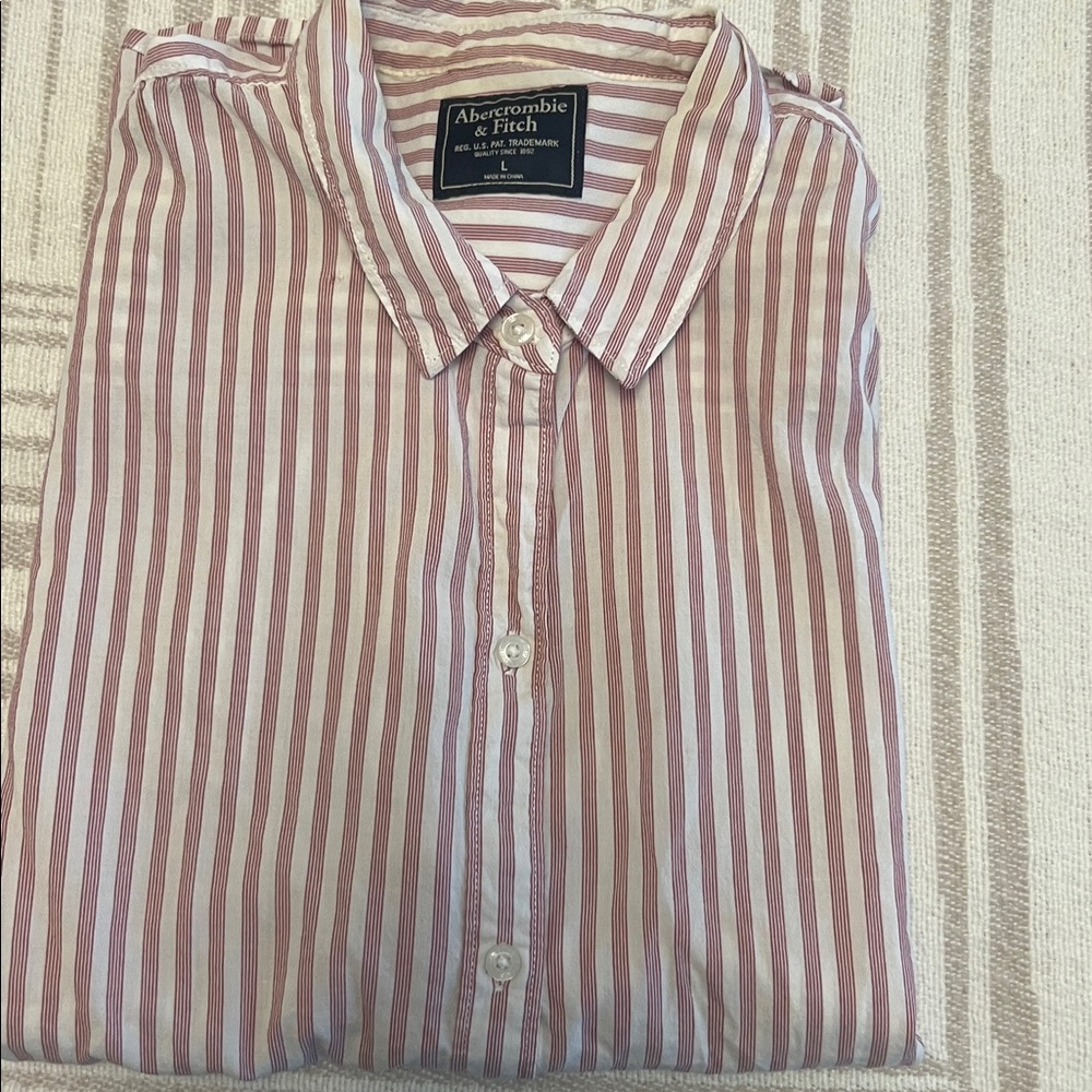 Abercrombie Summer Button-Front Tie Hem Striped Shirt - Burgundy & White
